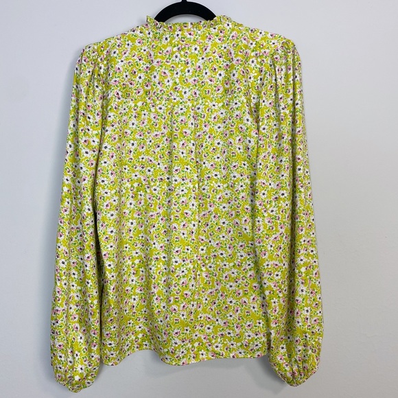 Cupcakes & Cashmere Lime Green Floral Ruffle Neck Tie Blouse - Picture 8 of 11